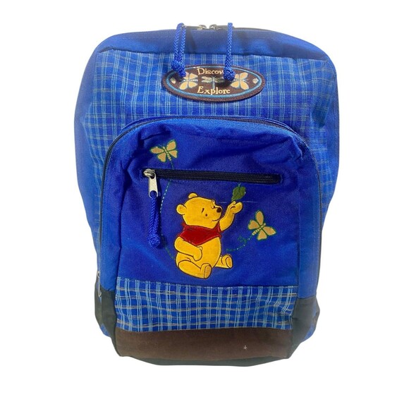 Vintage Disney Winnie the Pooh Blue Backpack 18” Discover Explore